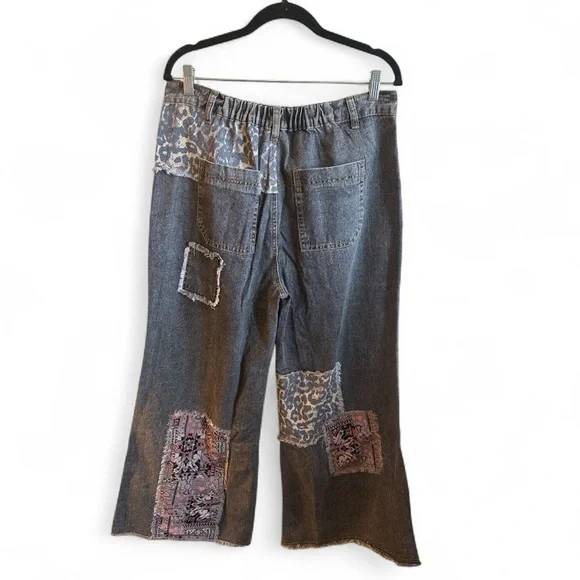 POL Studded Patch Jeans Size Large Charcoal Gray High Rise Button Fly Wide Leg - Picture 7 of 15